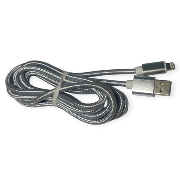 Кабель USB I-PHONE быстрая зарядка 2 метра в тканевой оплетке серый 16-3