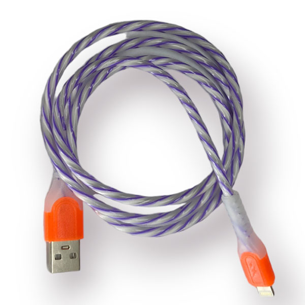 Кабель USB I-PHONE быстрая зарядка 0.9 метра в сине-белой оплетке цветная подсветка 16-3