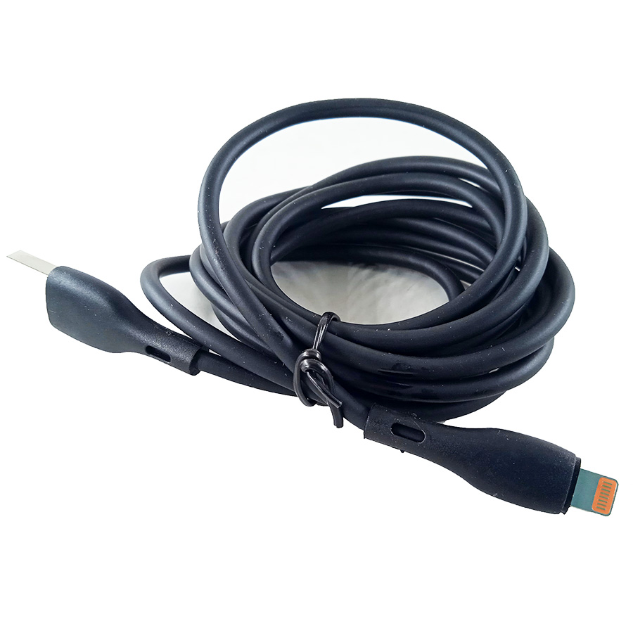 Кабель USB I-PHONE быстрая зарядка 2 метра в резиновой оплетке черный