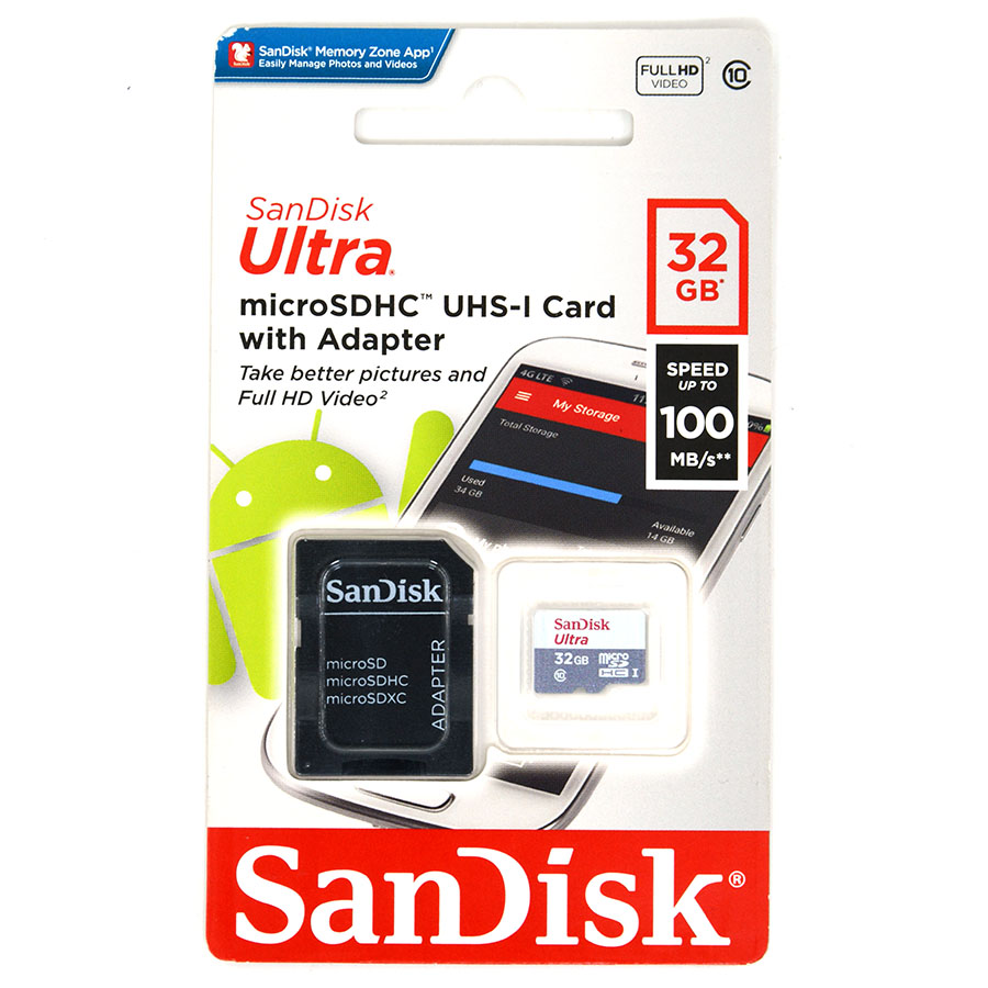 Карта памяти SanDisk Ultra microSDHC 32 ГБ SDSQUNR-032G-GN3MA