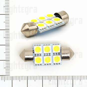 36MM-6SMD-5050 Светодиодная лампа софит 36 мм 6 smd 5050 белый 12 вольт