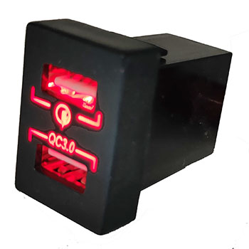Зарядное устройство, 2 USB QC3.0,красная подсветка NEW Toyota 12-4