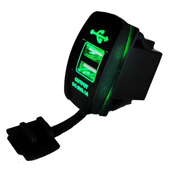 Зарядное устройство, 2 USB 3.1A зеленая подсветка, прямоугольная 12-4