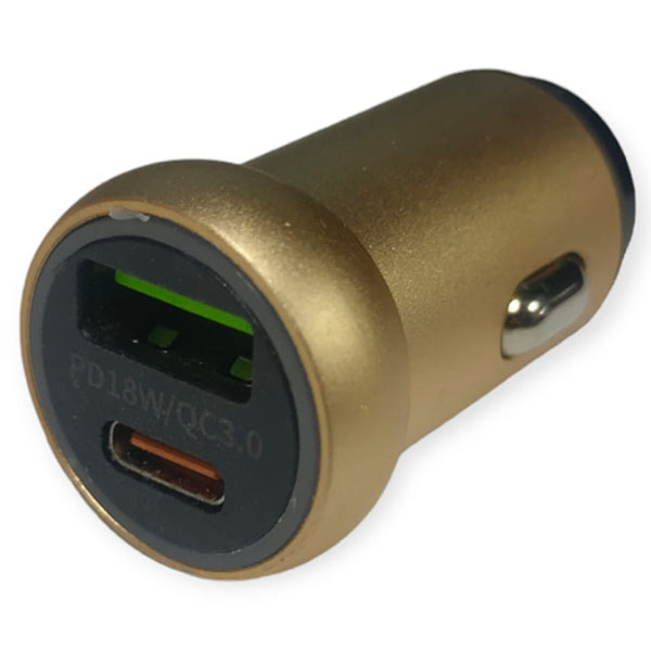 Зарядное устройство 2 гнезда TYPE-C и USB 2.4 ампера, DC 12-24V золото 12-3