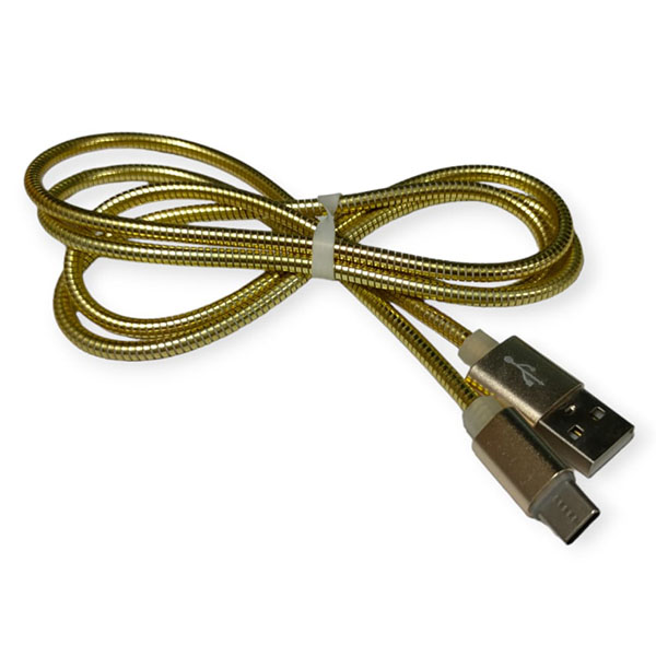Кабель USB TYPE-C быстрая зарядка 1 метр в металлической оплетке золотого цвета 16-3