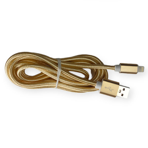Кабель USB I-PHONE быстрая зарядка 2 метра в тканевой оплетке золото 16-3