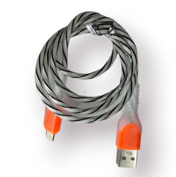 Кабель USB I-PHONE быстрая зарядка 0.9 метра в чёрно-белой оплетке цветная подсветка 16-3