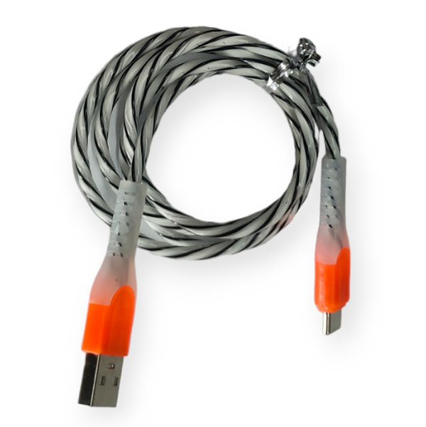 Кабель USB TYPE-C быстрая зарядка 0.9 метра в чёрно-белой оплетке цветная подсветка 16-3