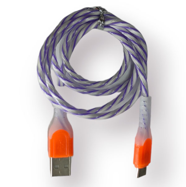 Кабель USB TYPE-C быстрая зарядка 0.9 метра в фиолетово-белой оплетке цветная подсветка 16-3