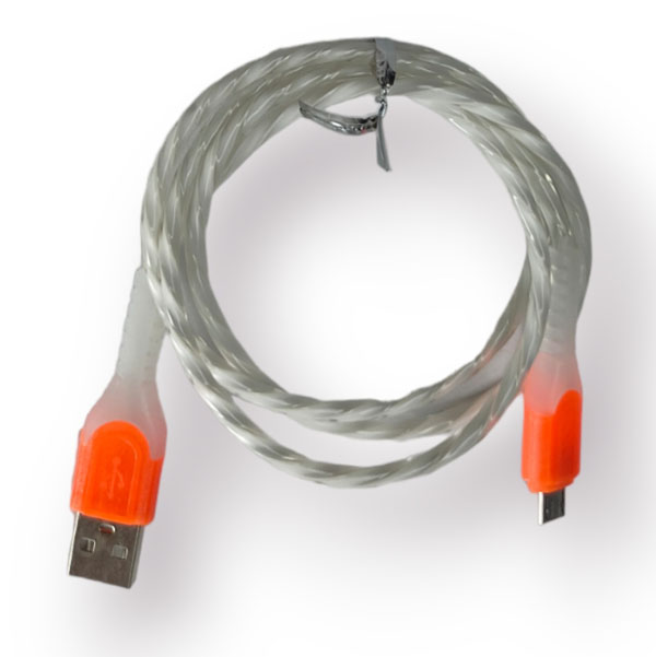 Кабель USB micro USB быстрая зарядка 0.9 метра в белой оплетке цветная подсветка 16-3