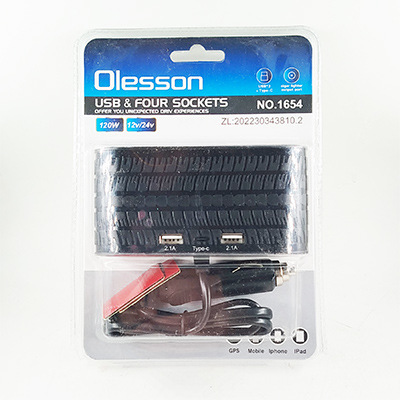 Автоприкуриватель тройник ПТ 1654 Olesson 120W 4 гнезда прикур. + 2USB + Type-C