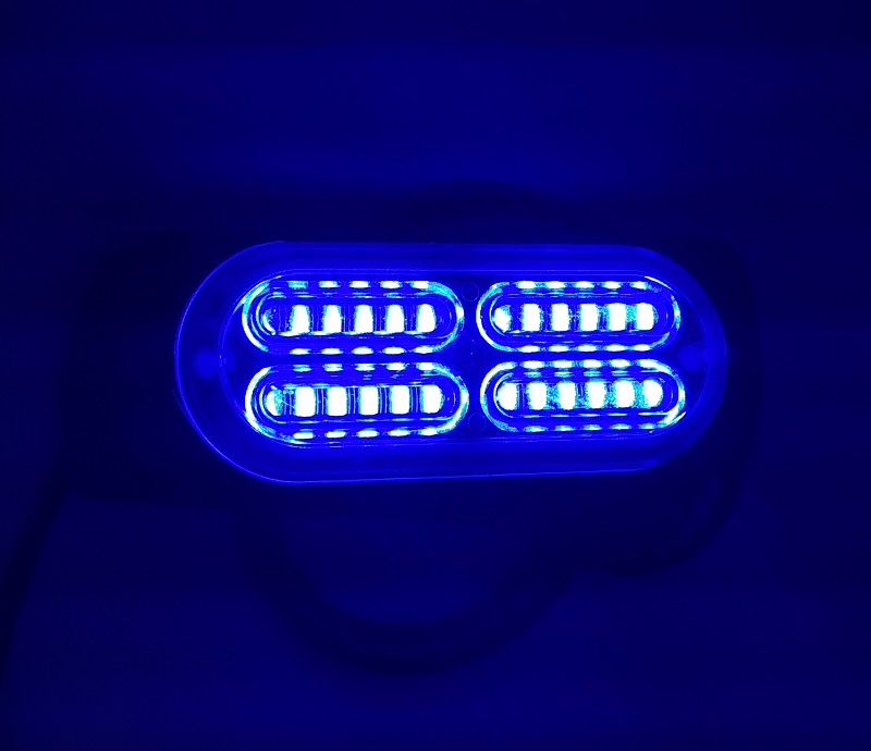 Фонарь-стробоскоп синий 24LED в 2 ряда. 110х40х10 мм. Алюминий. 16-режимный. 12-24 Вольт.