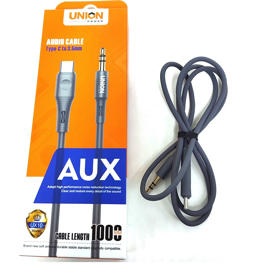 Кабель AUX(3,5мм)-Type-c UNION турбо-зарядка UX10 серый 1 м.