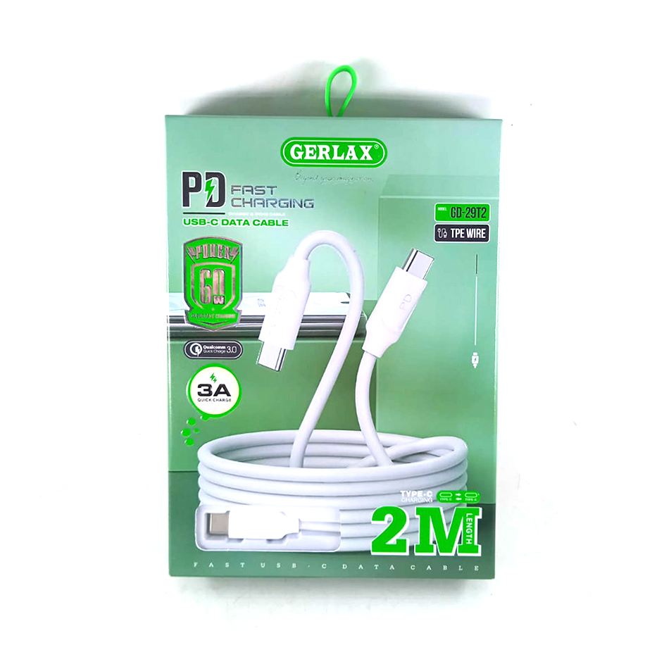 Кабель GERLAX Type-c-Type-C 2 м белый 60W быстрая зарадяка 3А
