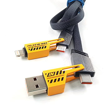 Кабель полифункциональный PD Type-C-USB-Iphone 27-65W тканевая оплетка 1 метр быстрая зарядка