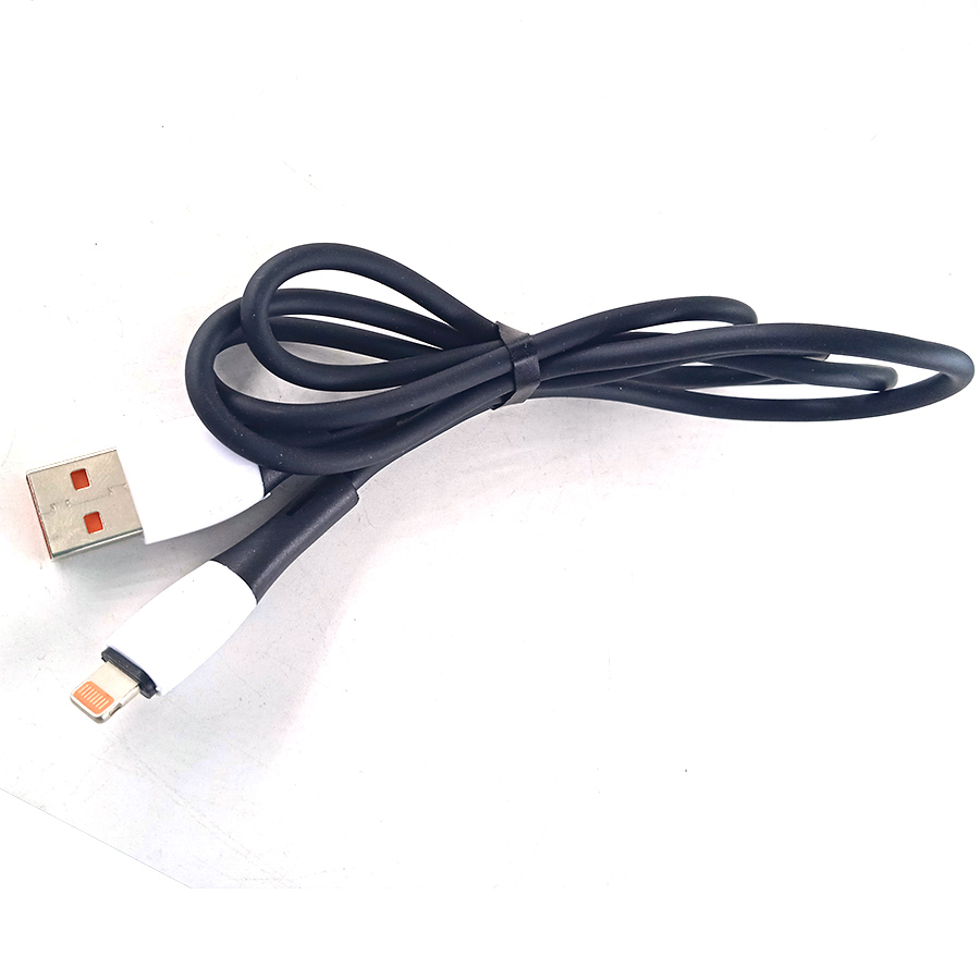 Кабель силикон USB-Lightning 1 м быстрая зарядка, черный с белой вилкой