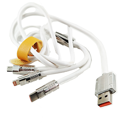 Кабель-тройник USB-Type-c+Iphone+MicroUSB силикон 1.2 м белый быстрая зарядка 14-3