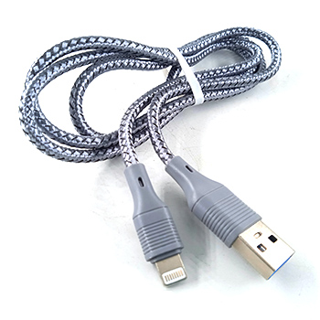 Кабель USB I-PHONE быстрая зарядка 1 метр в тканевой оплетке серебристый