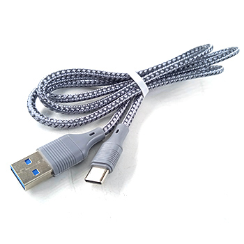 Кабель USB I-Type-C быстрая зарядка 1 метр в тканевой оплетке серебристый