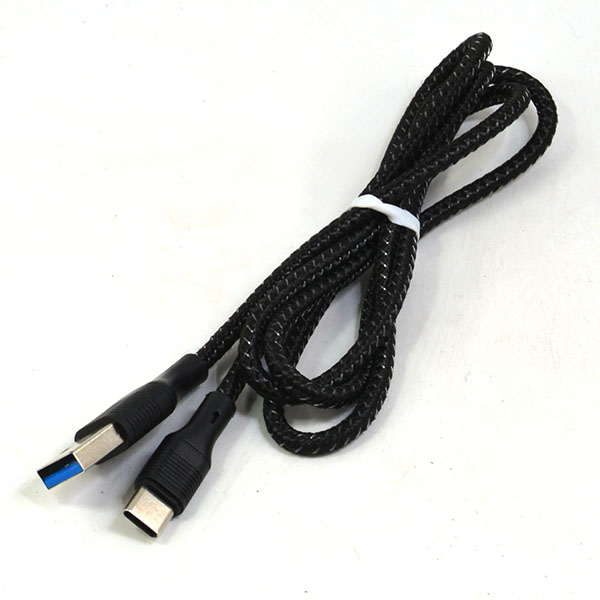 Кабель USB-TYPE-C 3.0 быстрая зарядка 1 метр тканевая оплетка черная