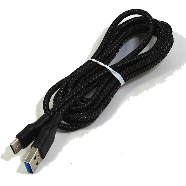 Кабель USB-TYPE-C 3.0 быстрая зарядка 2 метра тканевая оплетка черная