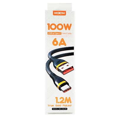 Кабель USB-Type-C Moxom 100W в тканевой оплетке 1.2 м черный с золотым воротником
