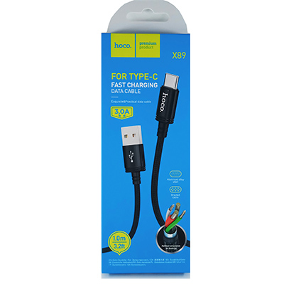 Кабель USB-Type-C в тканевой оплетке HOCO X89 черный 3.0A быстрая зарядка 1 м