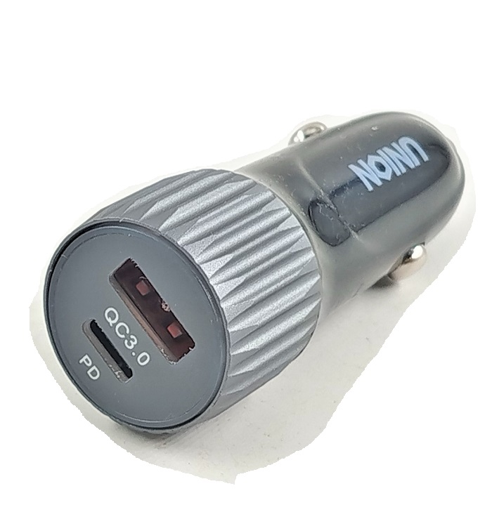 Зарядное устройство. Турбозарядка. USB QC 3.0 + Type-C UN886 12-24Вольт черно-серое 1-6