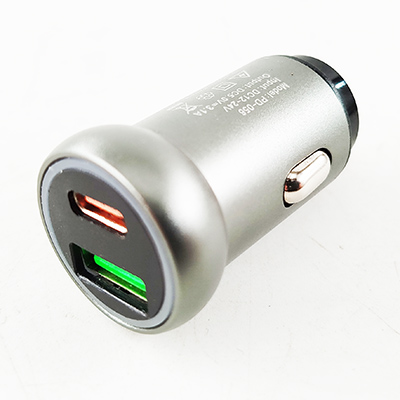 Зарядное устройство 2 гнезда TYPE-C и USB 2.4 ампера, DC 12-24V серебро 12-3