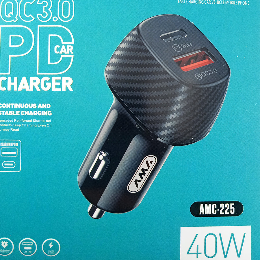 Зарядное устройство 2 гнезда USB-A TYPE-C 40W Quick Charge 3.0