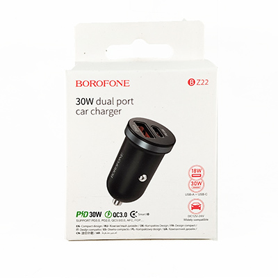Зарядное устройство BOROFONE 12-24V черное 30W быстрая зарядка USB+Type-C 13-3