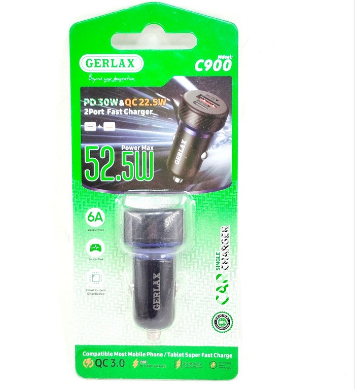 Зарядное устройство Gerlax C900 52,5W USB 22,5W QC3.0 + Type-C30W 6A блистер Black