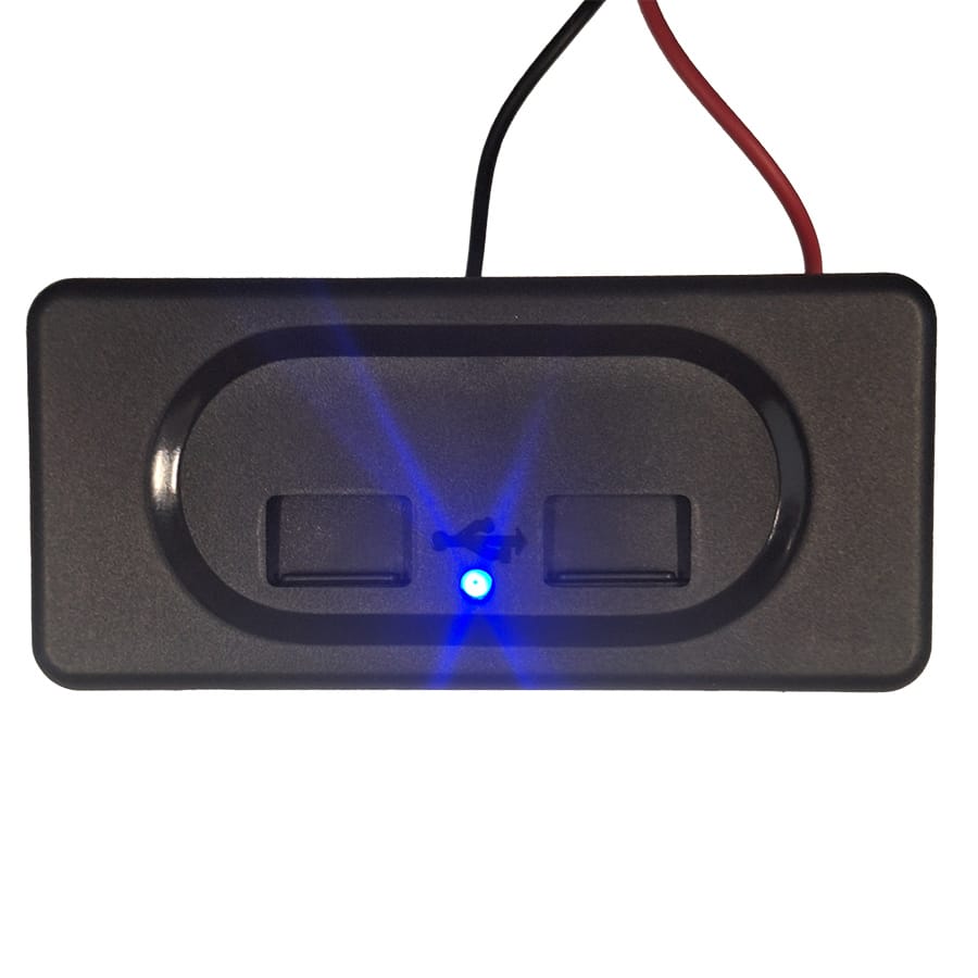 Зарядное устройство накладное 2USB с пружинной шторкой 4.8A 12-24V с синей подсвeткой