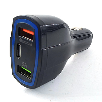 Зарядное устройство PD Type-C + 2USB QC 3.0 12-32 Вольт черное 5A синяя кольцевая подсветка