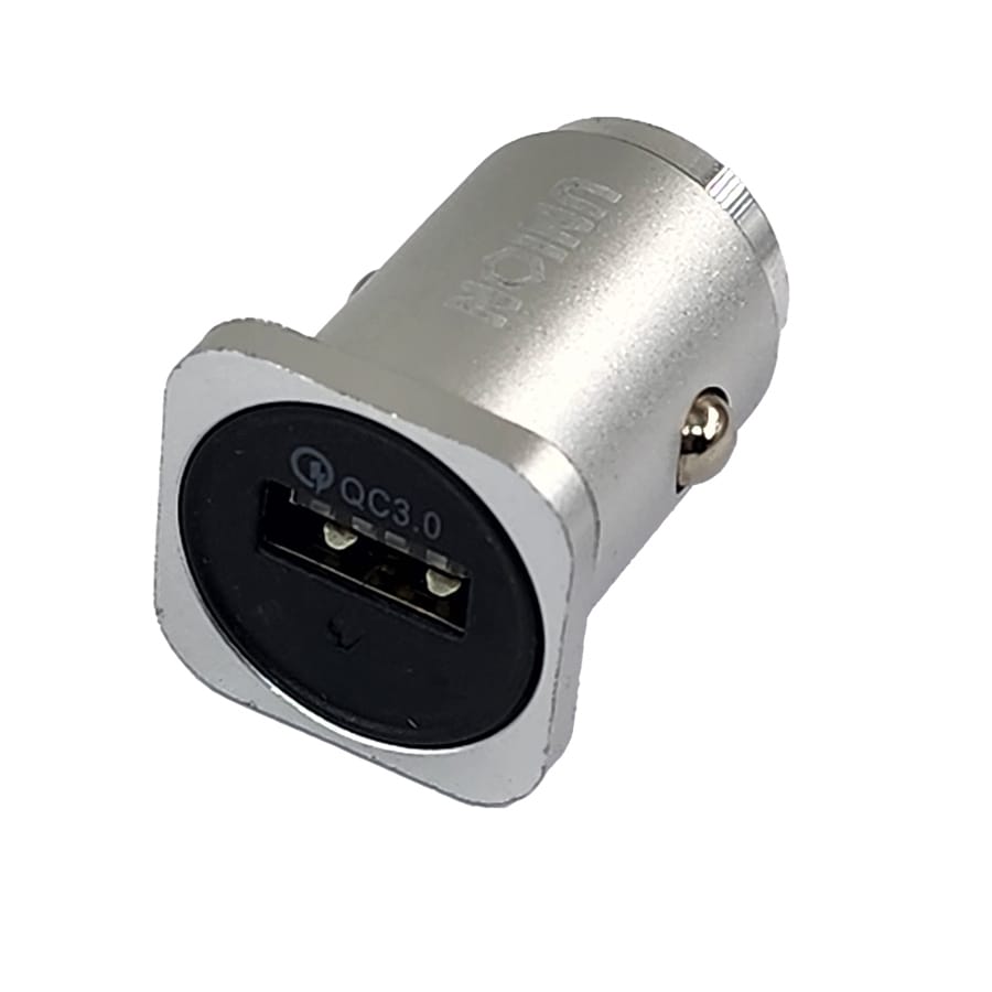 Зарядное устройство UN-22 USB QC 3.0 серебристое короткое