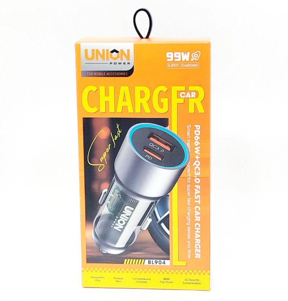 Зарядное устройство USB QC3.0 + Type-C серебристое UNION BL904 быстрая зарядка 99W