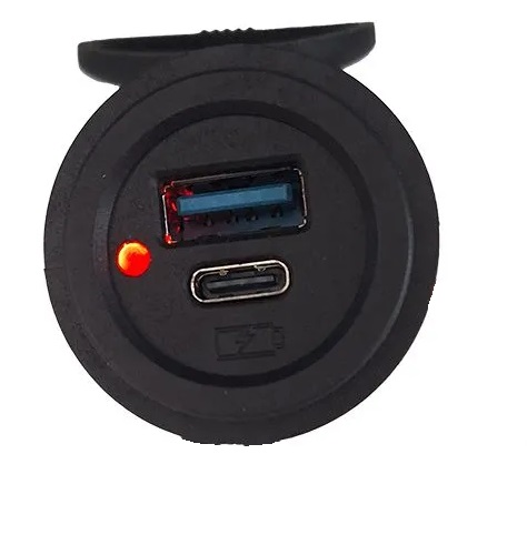 Зарядное устройство врезное USB QC 3.0 + Type-C круглое с крышкой 36W красная подсветка